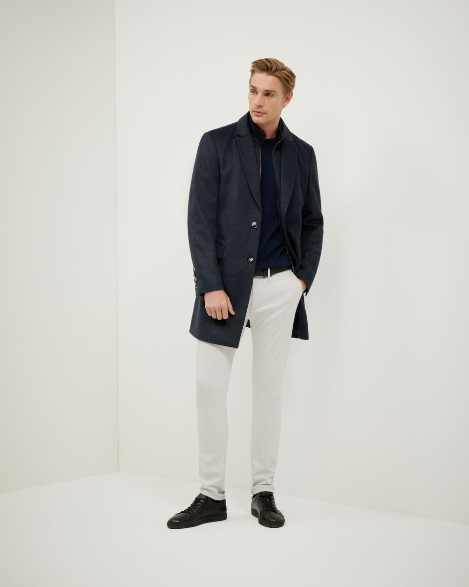 Detachable Gilet Wool Coat, Navy, hi-res